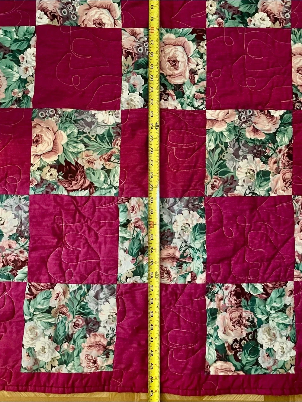 Handmade Floral Patchwork Quilted Throw - Pink